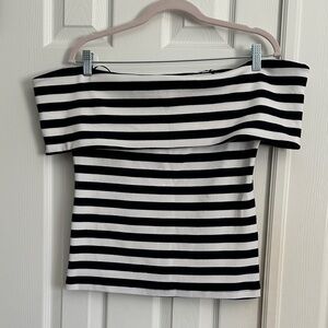 Banana Republic Black & White Striped Off-Shoulder Crop Top